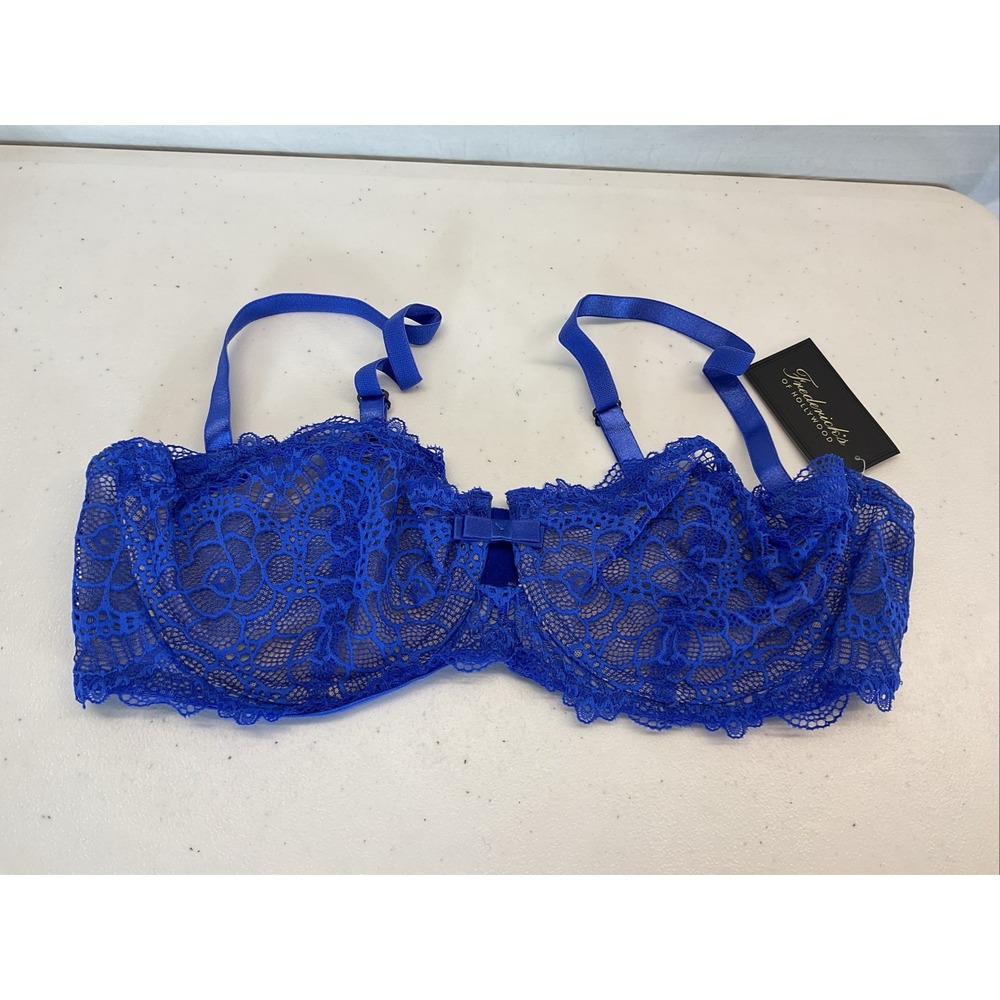 Frederick's of Hollywood Cindy Balconette Bra 40C Blue Lace Underwire Bow NWT